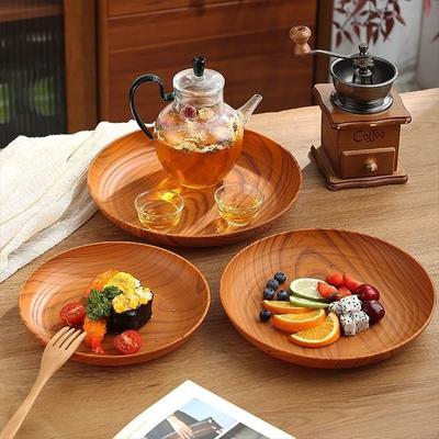Kitchen Accessories Plastic Wood-Grain Round Tray Imitation Wood Multi-Purpose Serving Plate Dinner Plates Bread Pastries