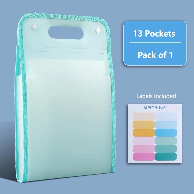 13-Pocket Translucent Expanding Accordion File Organizer with Labels, A4 Letter Size Paper Folder for Office School Home Accessories