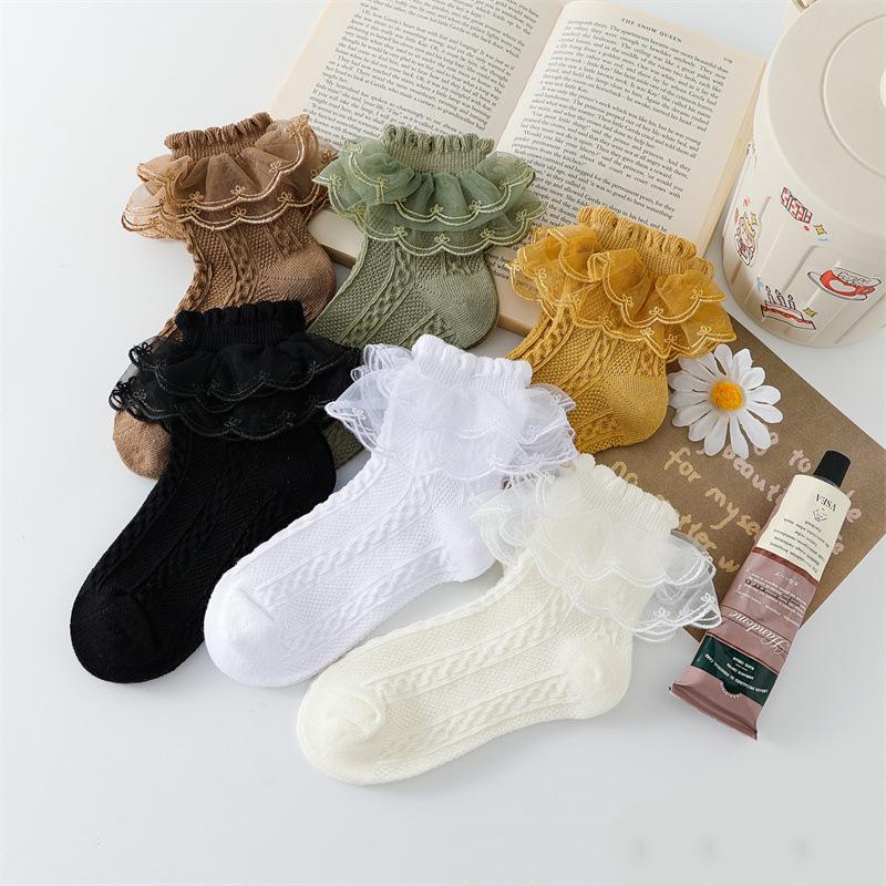 2-9Y Baby Spring Lace Ruffle Socks Children Cotton Autumn Girls Dance Socks Cute Toddler Socks Princess Style Baby Accessories