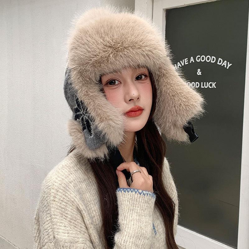 Bonnet Thermique Tricoté Couleur Tendance pour Femmes, Polaire Épaissi avec Protège-Oreilles, Bonnet Polaire