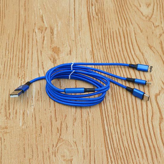 Charging Cable Three-in-One Fast Charge Nylon Braided 2A 8Pin Type-C Micro USB Charging Cord Mobile Phone Wire for Home