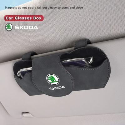Car Suede Glasses Box Case Sun Visor Sunglasses Clip For Skoda Octavia Kodiaq Enyaq iV Kamiq Scala Superb Fabia Rapid Karoq Yeti