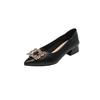 Qianjin Wind Dicke Ferse Einzelne Schuhe Damen Frühling Neu Spitzschuh Flacher Ausschnitt Quadratische Schnalle Strass Vielseitiges Temperament High Heels