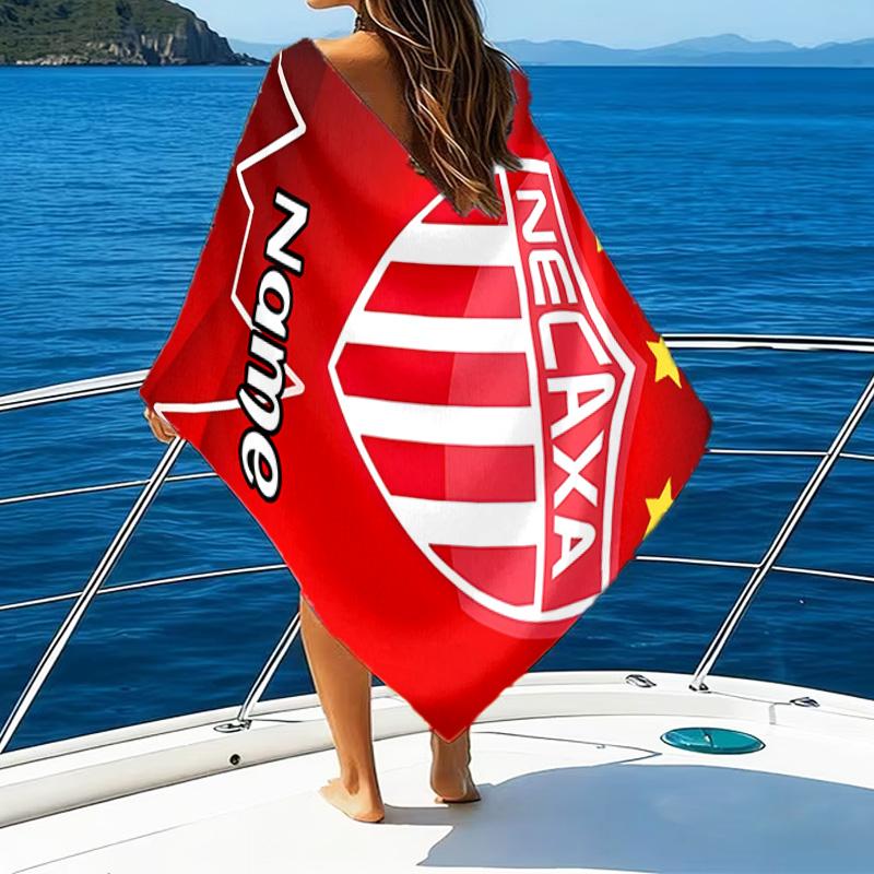 1PC Custom Name Beach Towel NECAXA Team Crest Design Beach Towel, Suitable for Camping, Travel, Beach Accessories, Super Absorbent, Family Gift