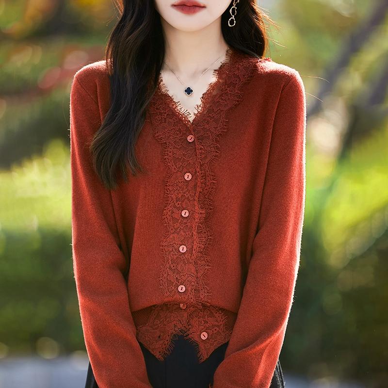 Women's Wool Sweater Qinghe Cashmere 50% Silk 50% Wool Autumn and Winter Wool Cardigan Soft and Warm