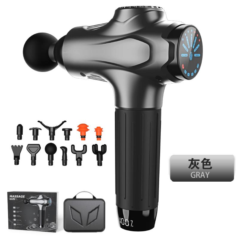 

Профессиональные массажные пистолеты12 насадок Умный массажный пистолет для тела шеи спины Электрический ручной фасциальный пистолет Массажер для расслабления мышц Type c charge серый
