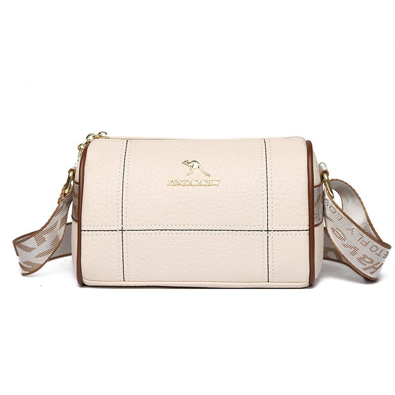 

Мягкая кожаная женская сумка широкий плечевой ремень цилиндрическая сумка новый темперамент модная большая вместимость на одно плечо кросс-боди сумка-подушка