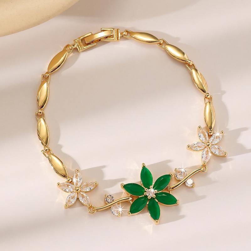 Women Jewelry Silver Color Dark Blue Crystal Leaf Chain Link Bracelets And Bangles For Party Gift Color Retention Bracelet
