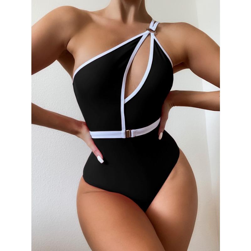 Women's Solid Color One Piece Swimsuit Sexy Belt Swimsuit