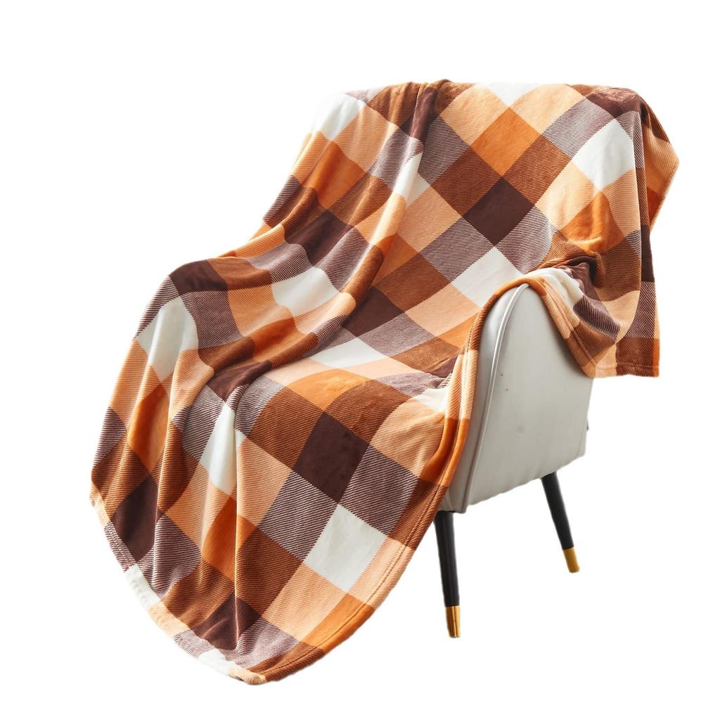 Plaid Flannel Blanket, Light And Comfortable, Four-Season Orange Plaid Blanket, Suitable For Bed Sofa Blanket