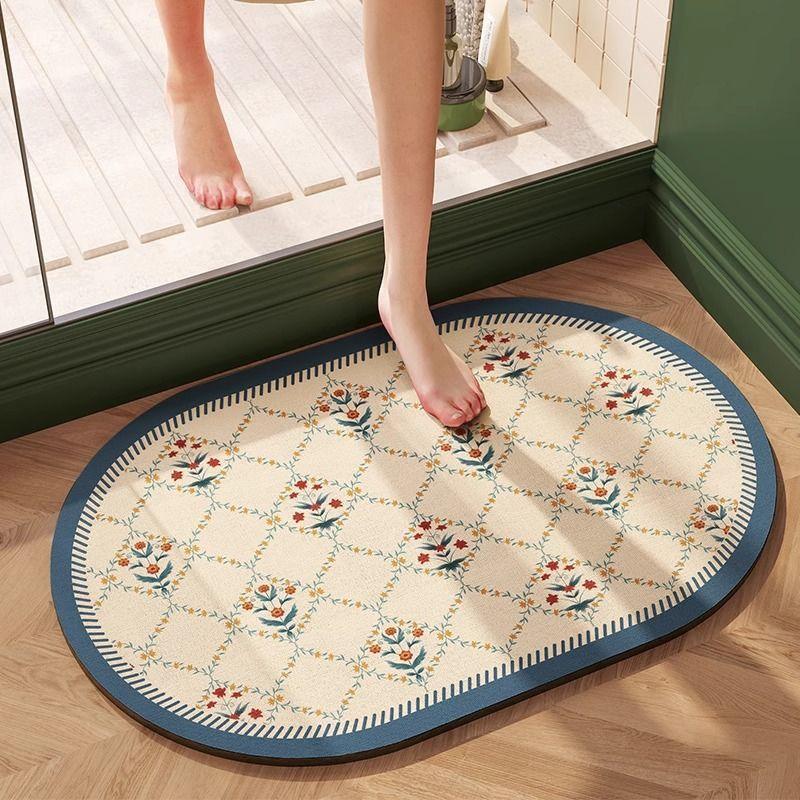 American Flower Diatom Mud Floor Mat Bathroom Non-Slip Easy To Take Care Of Floor Mat Household Toilet Water-Absorbing And Dirt-Resistant Floor Mat