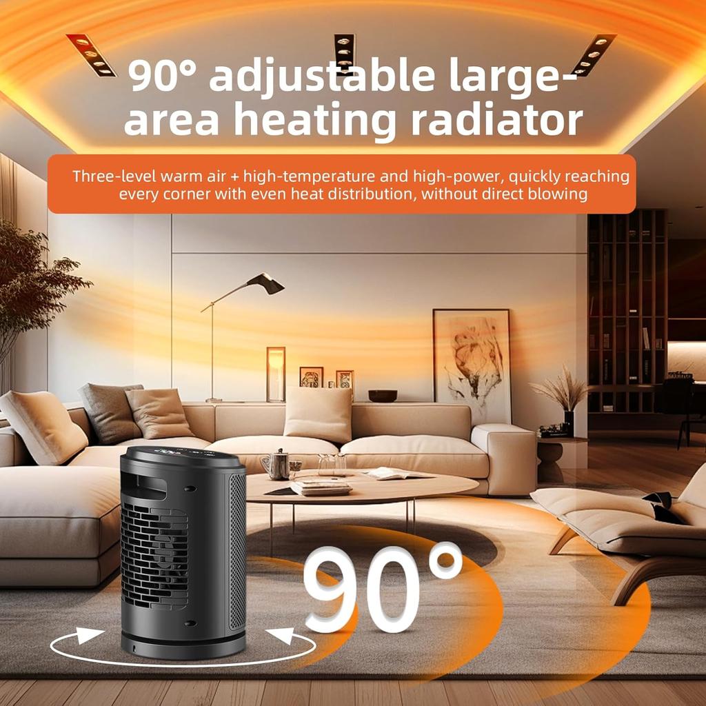 1500W Ceramic Space Heater with Thermostat, Remote, 12H Timer, 70° Oscillation - Portable Touchscreen Heater, Child Lock, Black