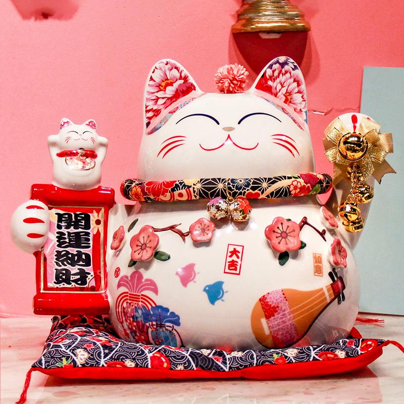 Ceramic Maneki Neko Lucky Cat - Japanese-style Fortune Cat Statue for Home, Shop Entryway, Foyer, and Office Decor
