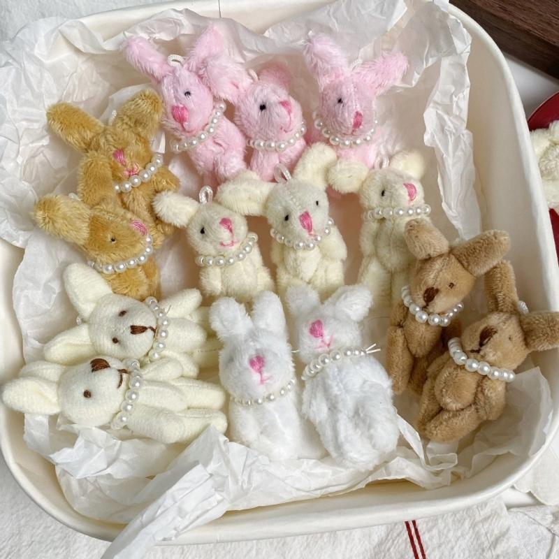 Cartoon Rabbit Phone Charm with Pearls Necklace PP Cotton Texture Suitable for Jewelry Accessories and Gift Decoration
