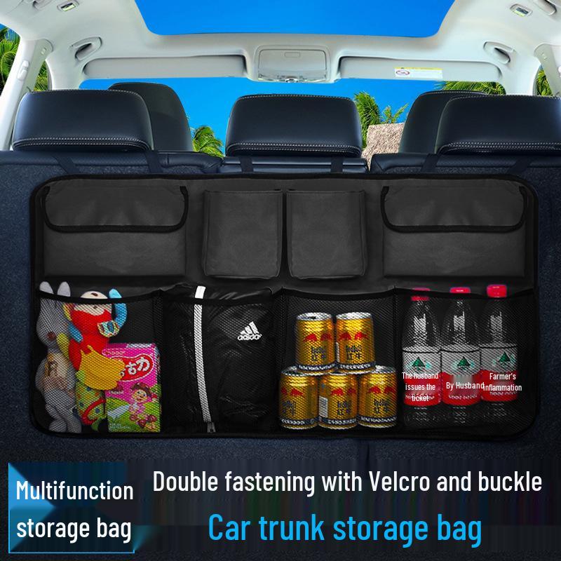 Car Trunk Hanging Storage Bag, Back Seat Organizer with Mesh Pockets, Oxford Cloth.