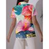 Women's Lapel Short-Sleeve Shirt Summer Hibiscus Full Print Casual Sequin Hawaiian Style Loose Top for Party Holiday