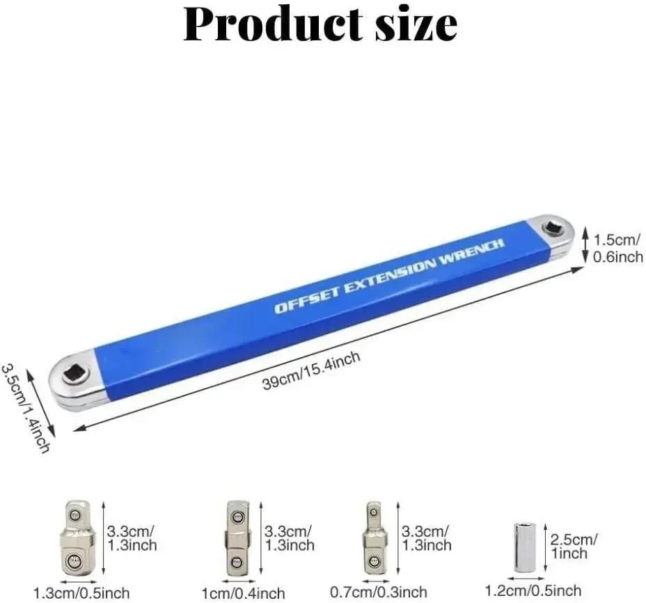 Offset Extension Wrench Ratchet Wrench Wrench With 1/2", 1/4" And 3/8" Square Drive Adapters Zero Degree Tool For Car Amagi