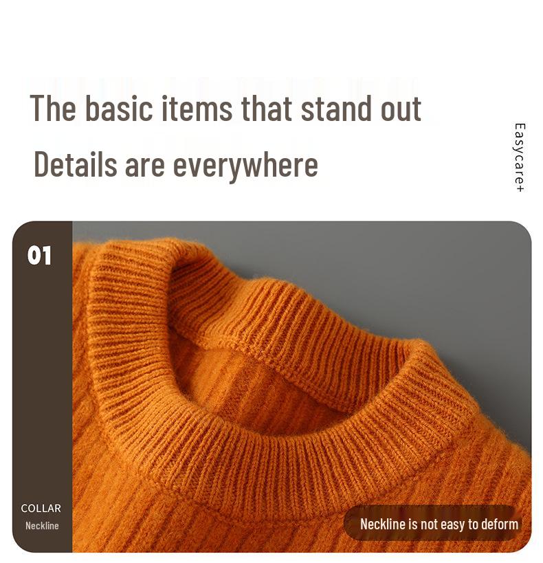 Men's Autumn/Winter Wool Round Neck Solid Color Long Sleeve Loose Fit Knit Sweater Plus Size.