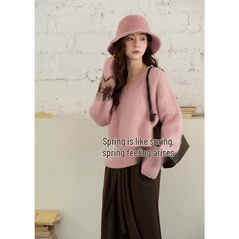 Women s Retro Geometric Mohair Jacquard Sweater with Shawl S