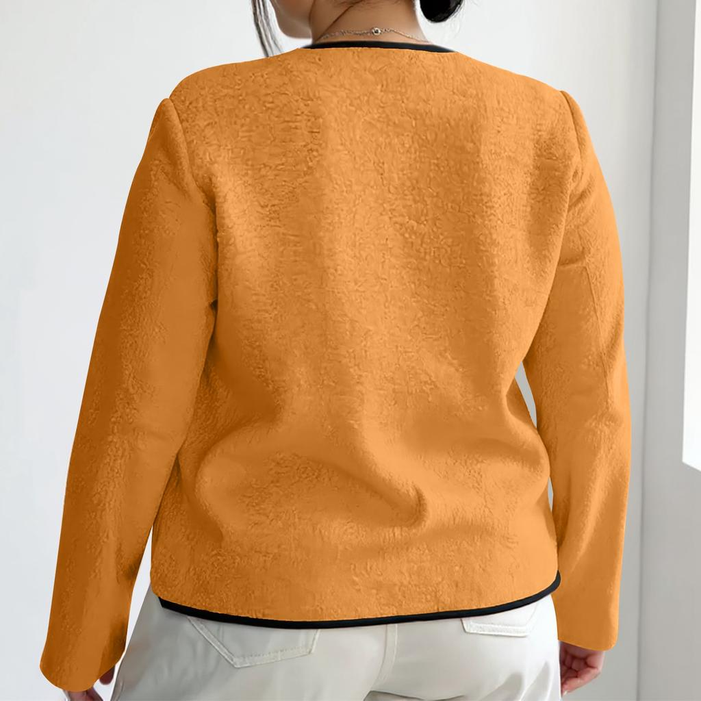 Chaqueta de Polar de Manga Larga Casual de Moda para Mujer Tallas Grandes de Color