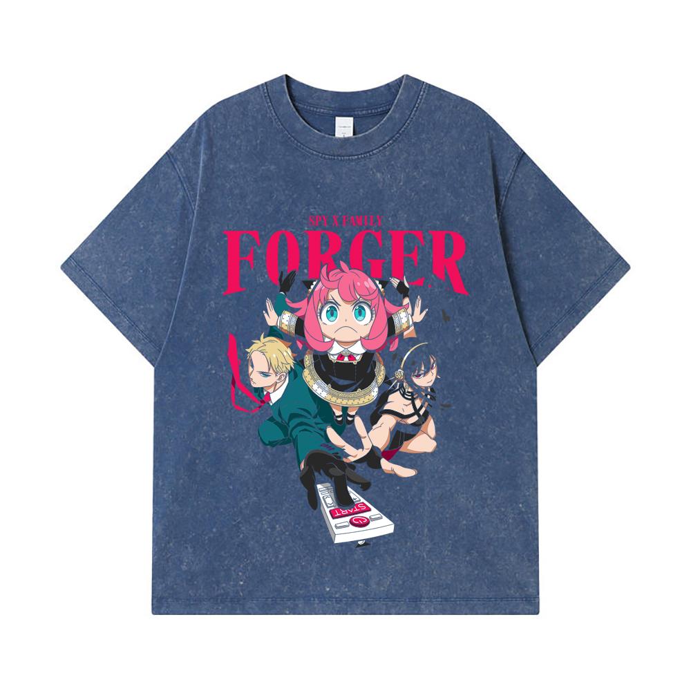 

275 GSM Washed T-shirts 100% Cotton Spy x Family V1 Forger Print Unisex Heavy Cotton T Shirt 2XL королівський синій колір