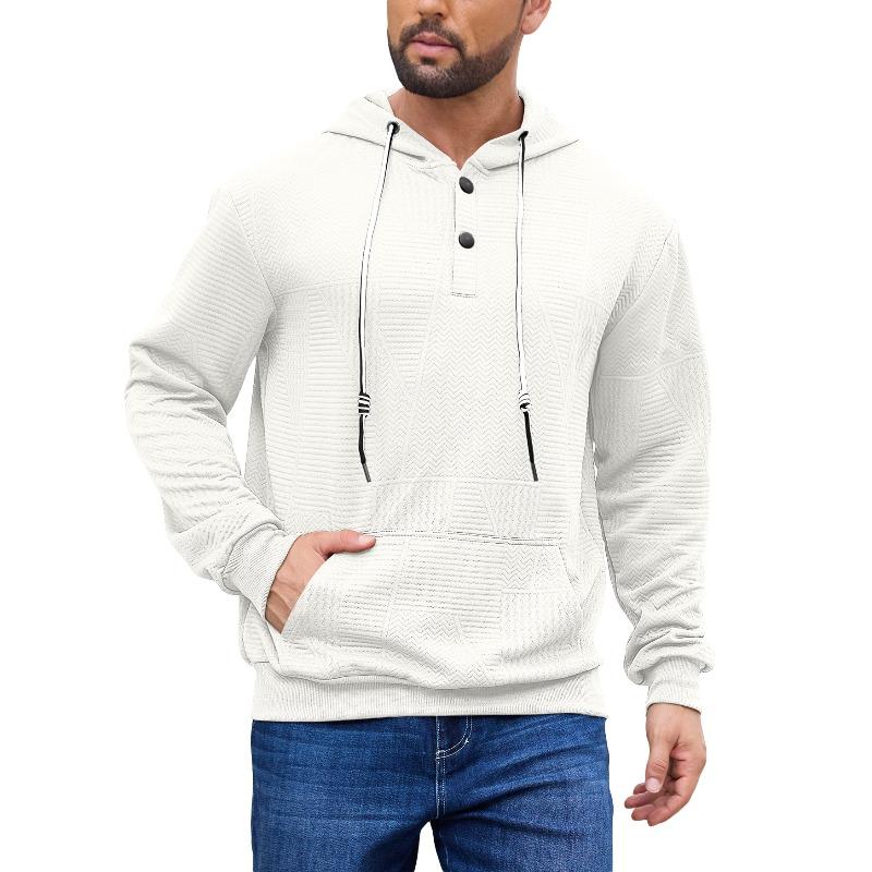 Spring and Autumn Pullover Solid Color Jacquard Casual Sports Loose Long Sleeve Hooded Half Cardigan Sweater Men