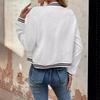 Womens Relaxed Fit Jacquard Stand Collar Zip-Up Baseball Jacket Casual Long Sleeve Top