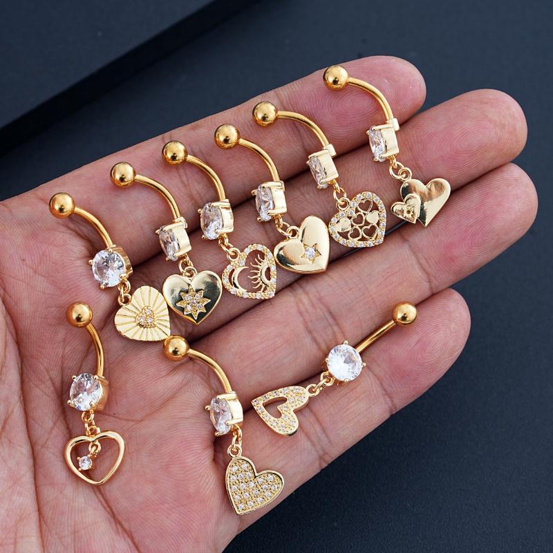 Fashion Heart Stainless Steel Belly Button Ring Shiny Zircon Dangle Navel Ring For Women Sexy Body Piercing Beach Jewelry