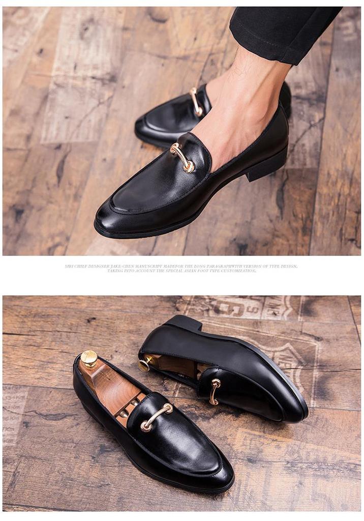 Men's Large Suede Pointed Toe Leather Loafers - British Style Formal/Casual Slip-ons