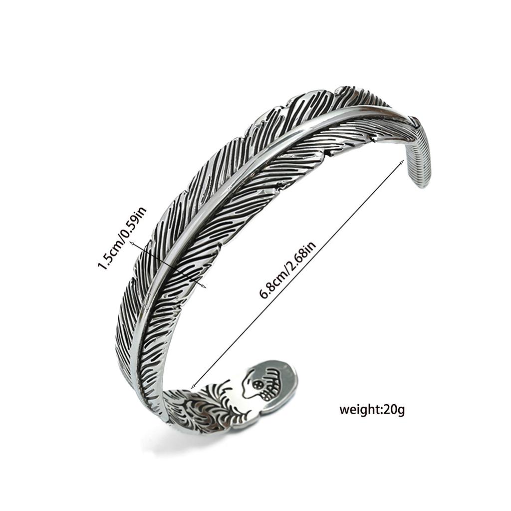 Vintage Carved Pattern Hiphop Rock Feather Bangle Bracelet Creative Design Opening Adjustable Men and Women's Models Wing Cuff Festival Jewelry Gifts