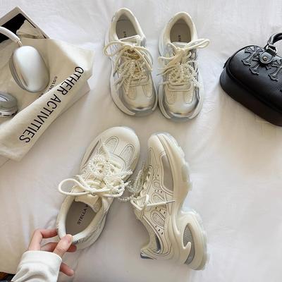 Echtes weiches Leder Frühling und Sommer neue atmungsaktive silberne Plateau leichte Sportschuhe lässige vielseitige höhenverstärkende Damenschuhe
