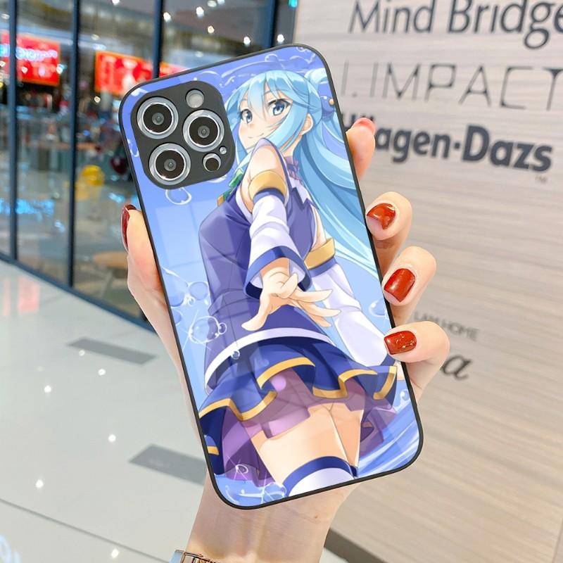 Husă de telefon drăguță Konosuba Anime Girl pentru IPhone 14 13 12 11 Pro Max X XR XS 8 7 Plus Husă de telefon din sticlă lichidă