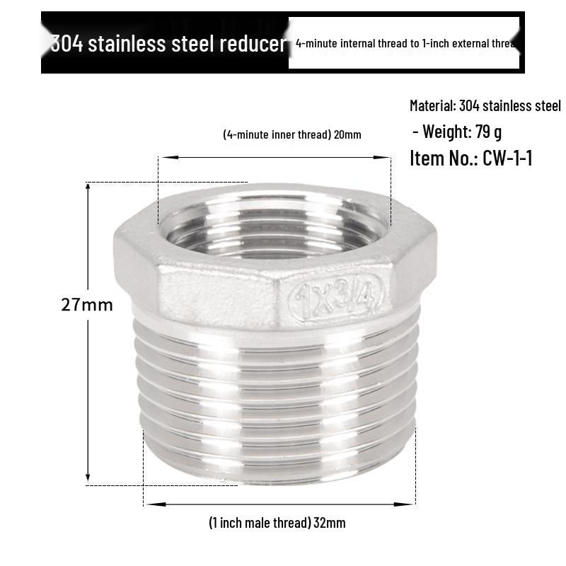 Reductor Buching din Oțel Inoxidabil 304: Reductor de 1,5", 1,2", 1" la 3 minute, 2 minute, 1 minut cu filet exterior și interior