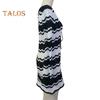 Women's Swimwear Cover-Up Striped Crochet Hollow Out Mesh Beach Dress V-Neck Tie Front Long Sleeve Summer Bathing Suit for Beach Vacation