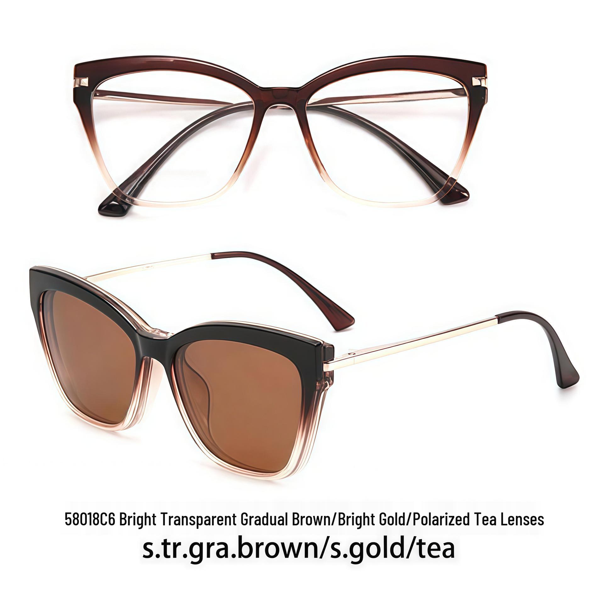 Cat Eye Magnetic Clip-On Polarized Sunglasses with Large Frame and Metal Legs