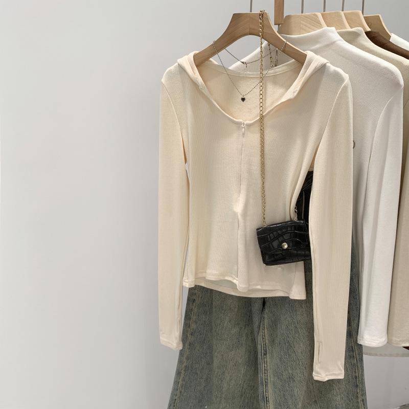 Damen Koreanischer Rosa Kapuzen-Strick-Cardigan-T-Shirt - Herbst/Winter 2025 Kollektion, Vielseitig als Innenlage oder Oberbekleidung