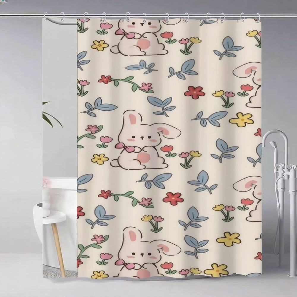 Cute Rabbit With Carrot Shower Curtain, Bathroom Decorative Shower Curtain, Waterproof Shower Curtain With Hooks