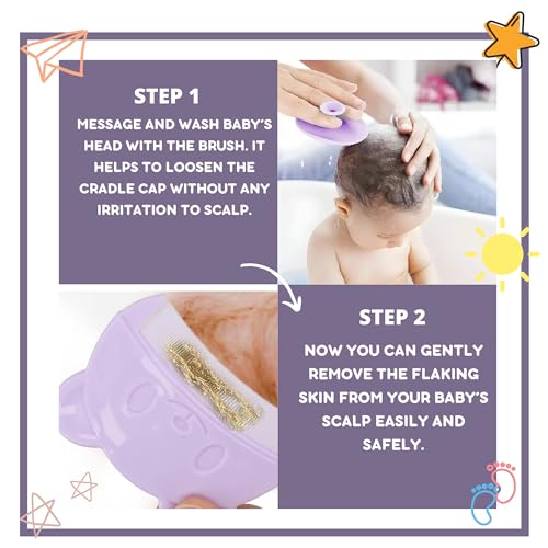 2-delat set med babykrämskrapa och badborste, Mjuk massageborste för nyföddas hår, Skonsam krämskrapa, Lila