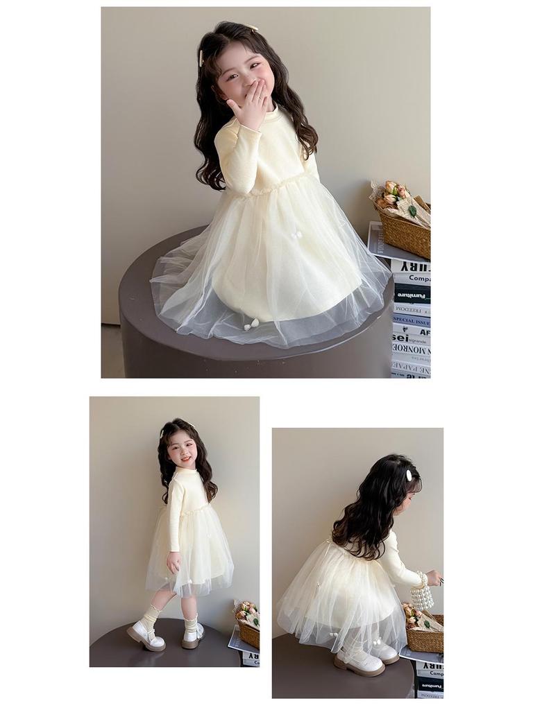 Girls' 2025 Autumn Princess Mesh Dress - Little Girl's Fashionable Casual Skirt