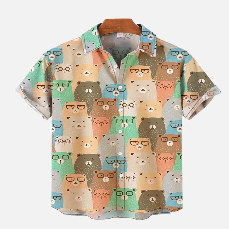 Men Mixed Fun Motif Loose Short Sleeve Shirts