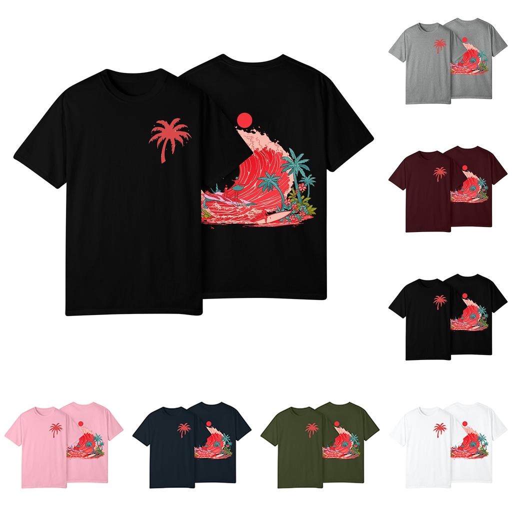 Women's Fashion Printed Casual Pleated Round Short Sleeve T-Shirt Top