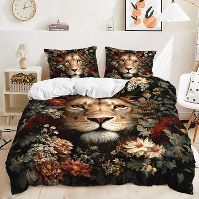 Housse de couette 3D Le Roi Lion Tête de Lion Féroce Ensemble de literie Microfibre Animaux Sauvages Housse de couette Pour Adolescents Garçons Chambre de Jeune Homme Décoration