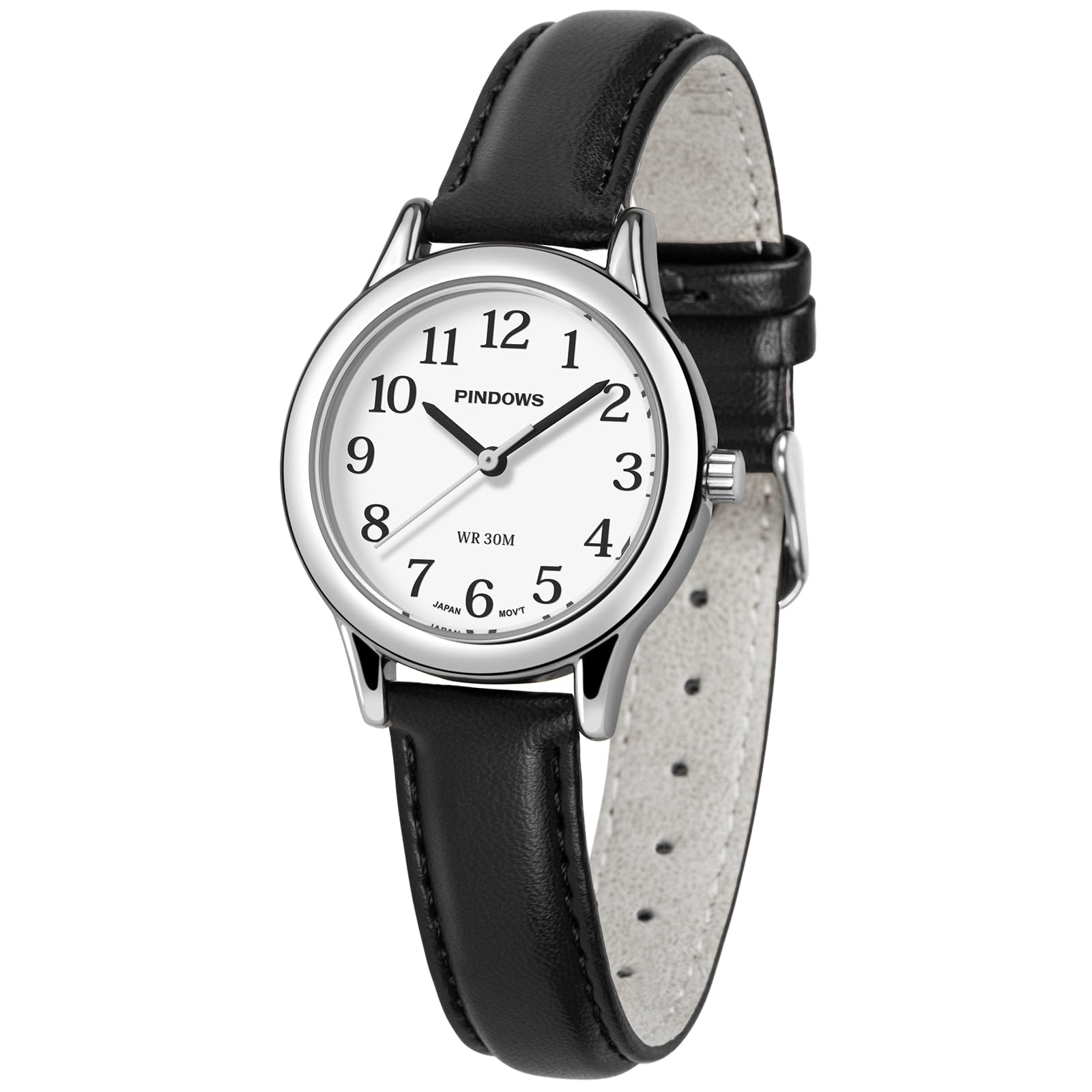 PINDOWS Тонкие Минималистичные Кварцевые Аналоговые Часы с Черным Кожаным Ремешком и Корпусом Стильные и Элегантные Повседневные Часы Женские Золотистого Оттенка -