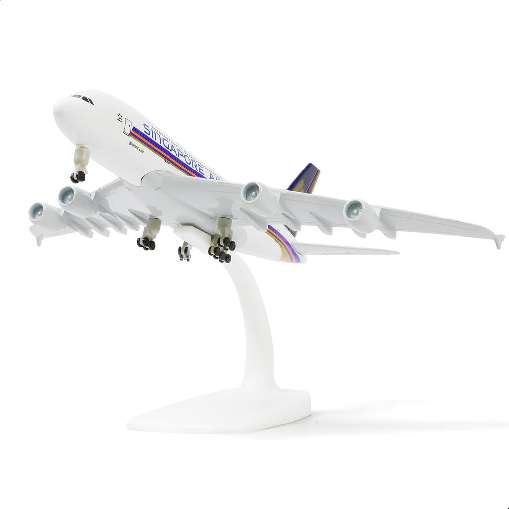 1/300 Scale 20cm Singapore A380 Toy Plane Model Kit Die-cast Metal Airplane Model with Stand for Collections and Display or Gift