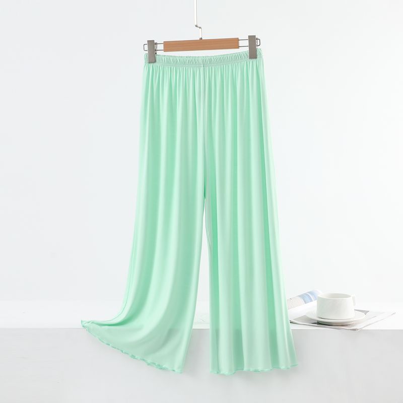 

Модальные женские летящие брюки летние однотонные повседневные брюки тонкие домашние пижамные брюки с высокой талией укороченные широкие брюки Light green 2XL (70.00 kg-82.50 kg recommended