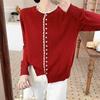 Lace Splicing Elegant Sweater Women Knit Cardigan Lace Trim Round Neck Buttons Jackets Sweet Long Sleeve Loose Fit Casual Sweaters 2026 Autumn Coats