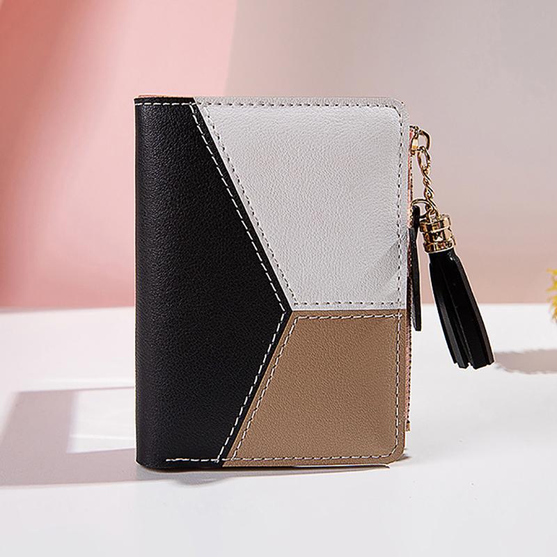 Enkel Stil Korte Lommebøker Dusk Kontrastfarge PU Lær Myntpung Kortholdere Liten Clutch Dame Jenter Håndveske Pung