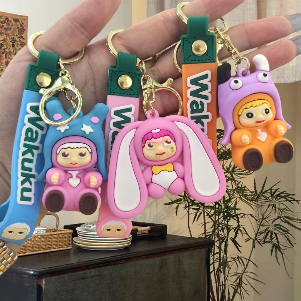 New Cartoon Wokuku Keychain Soft Rubber 3D Doll Pendant Bag Pendant Small Gift