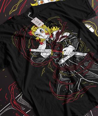Kyojuro Rengoku T-Shirt Kimetsu no Yaiba Anime Demon Slayer Schwarzes Shirt Alle Größen
