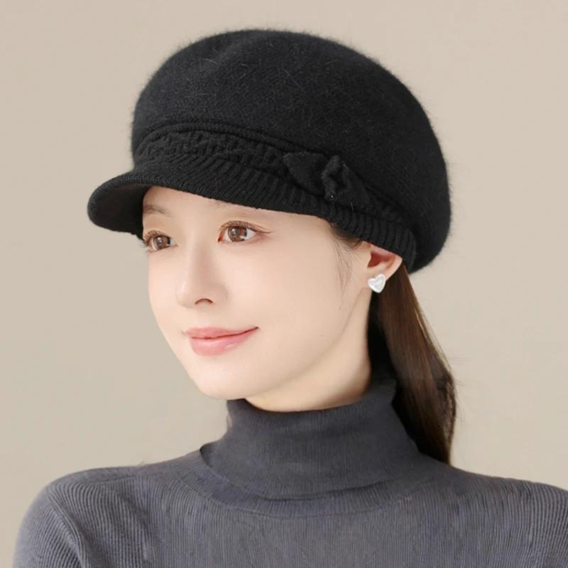 

Новая Женская Мода Зимняя Теплая Шапка Плюшевая Меховая Подкладка Теплые Шапки Для Женщин Повседневная Кроличья Шерсть Уличная Вязаная Шапка 56cm-60cm чёрный